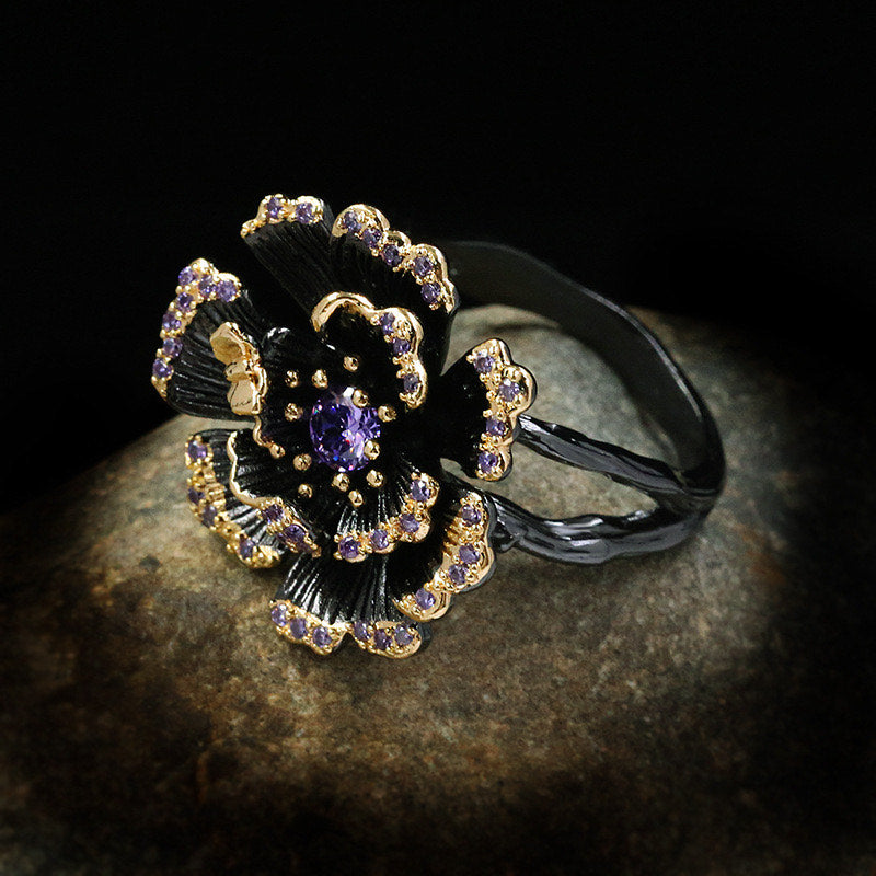 Scentorya silver plated cubic zirconia flower diamond ring