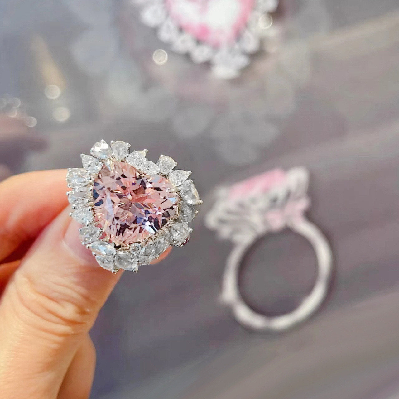Scentorya silver plated studded with cubic zirconia diamond in rosaline stone color ring