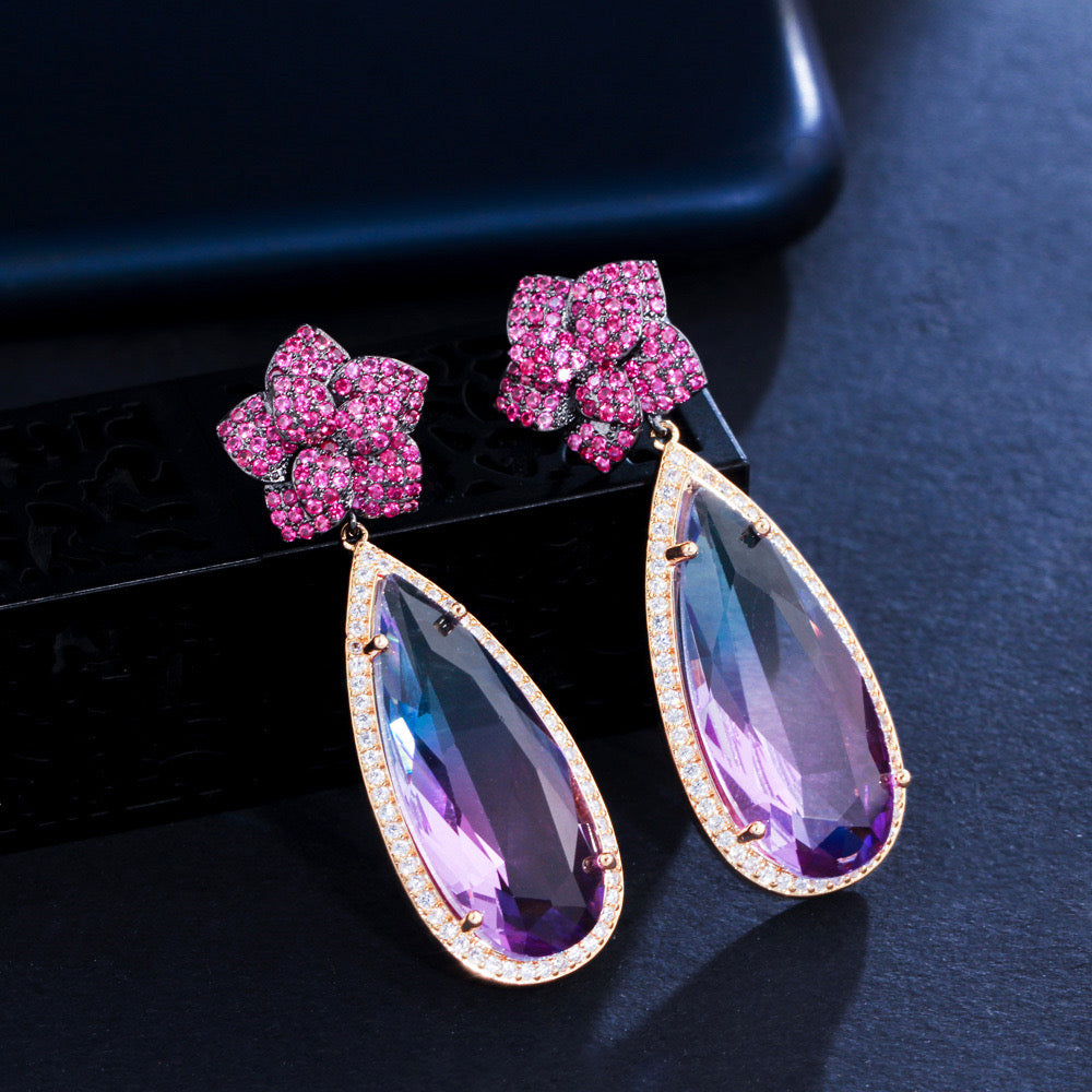 Scentorya Silver Plated Studded With Zirconia Diamond With Multi Colour Earrings