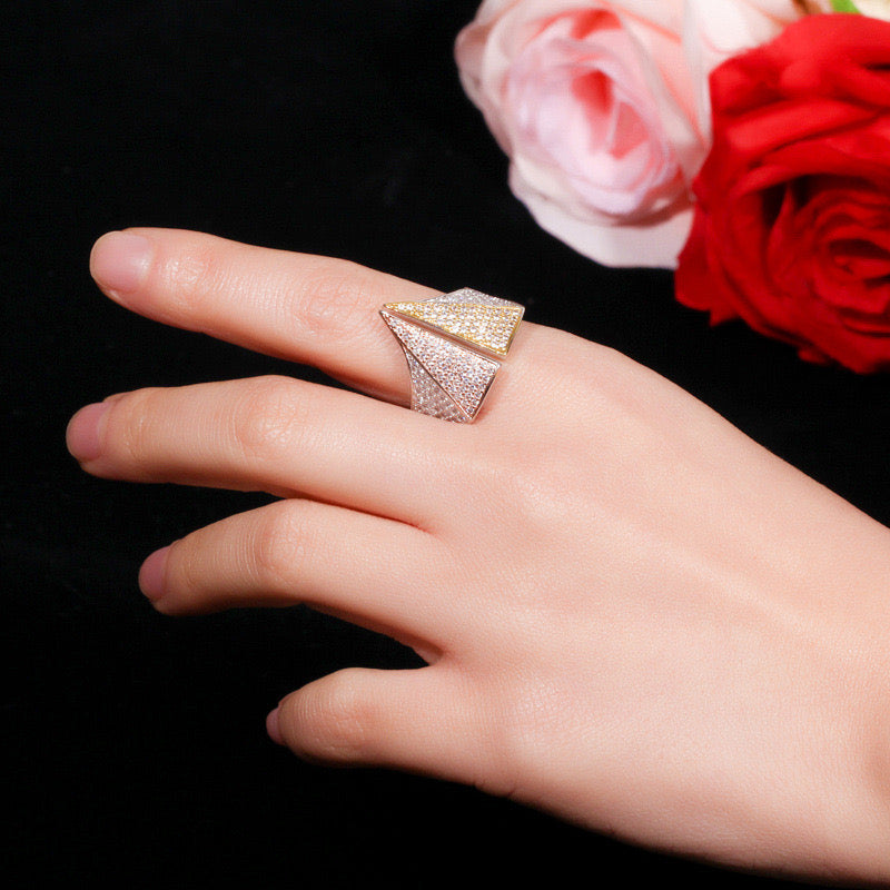 Scentorya silver plated studded with zirconia three tone ring