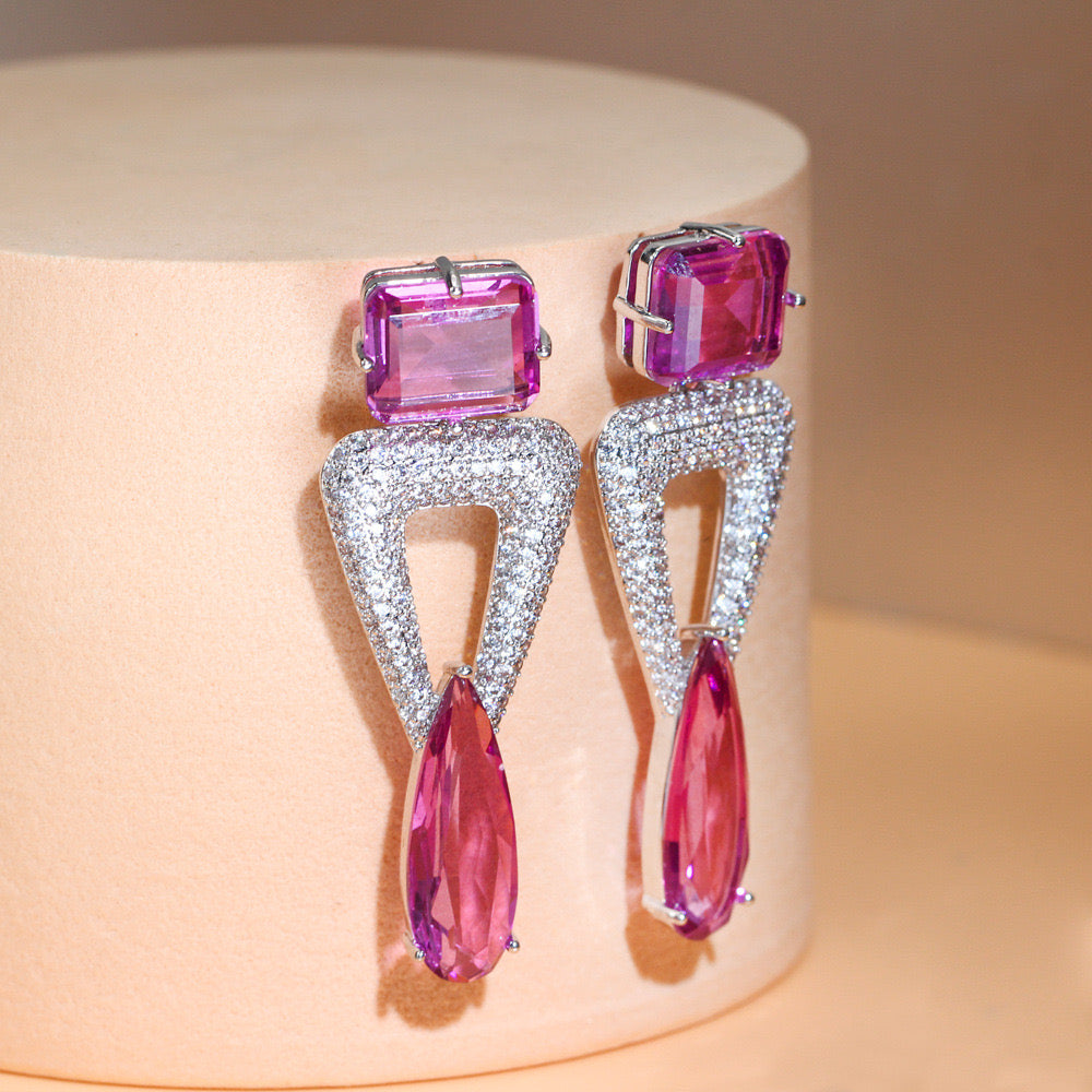 Scentorya Silver Plated Studded With Zirconia Diamond With Multi Stone Earrings