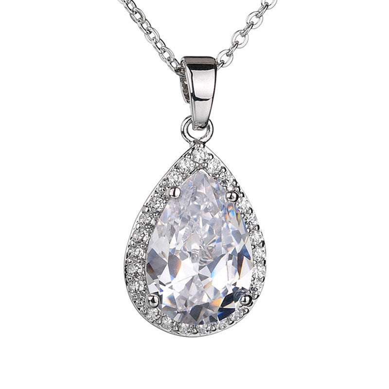 Scentorya Silver Plated Studded With Cubic Zirconia Diamond In Montana Or Emerald Color Stone Chain Pendant