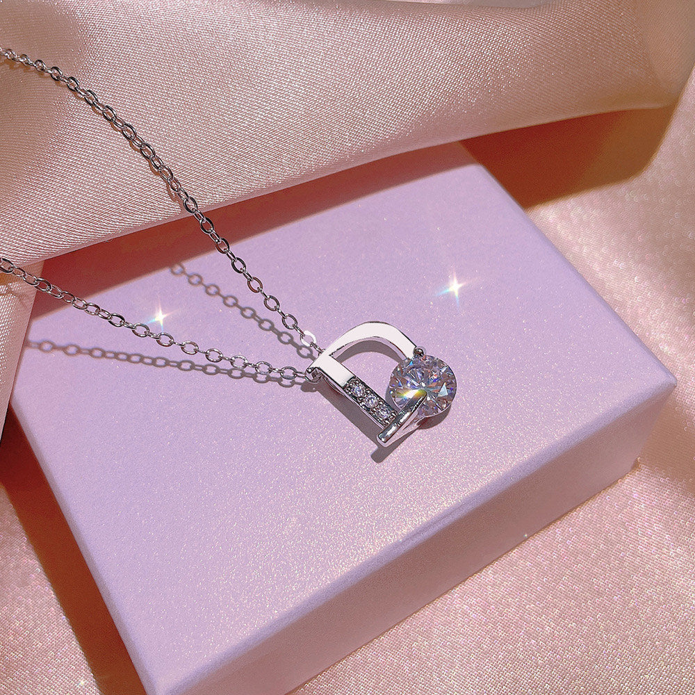 Scentorya Silver Plated Studded With Cubic Zirconia Diamond In D shape Chain Pendant