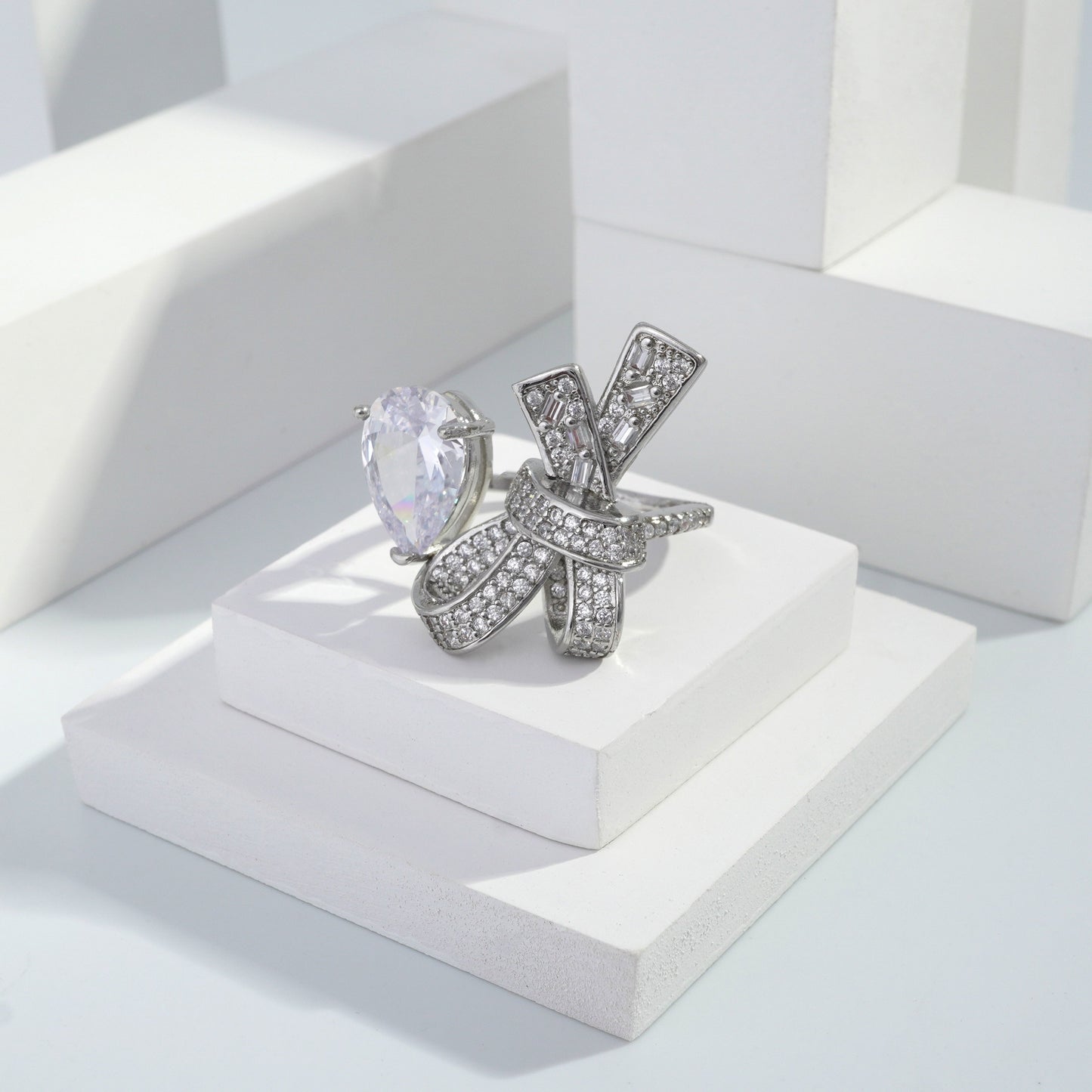 Scentorya Silver plated studded with cubic zirconia diamond Silver Ring