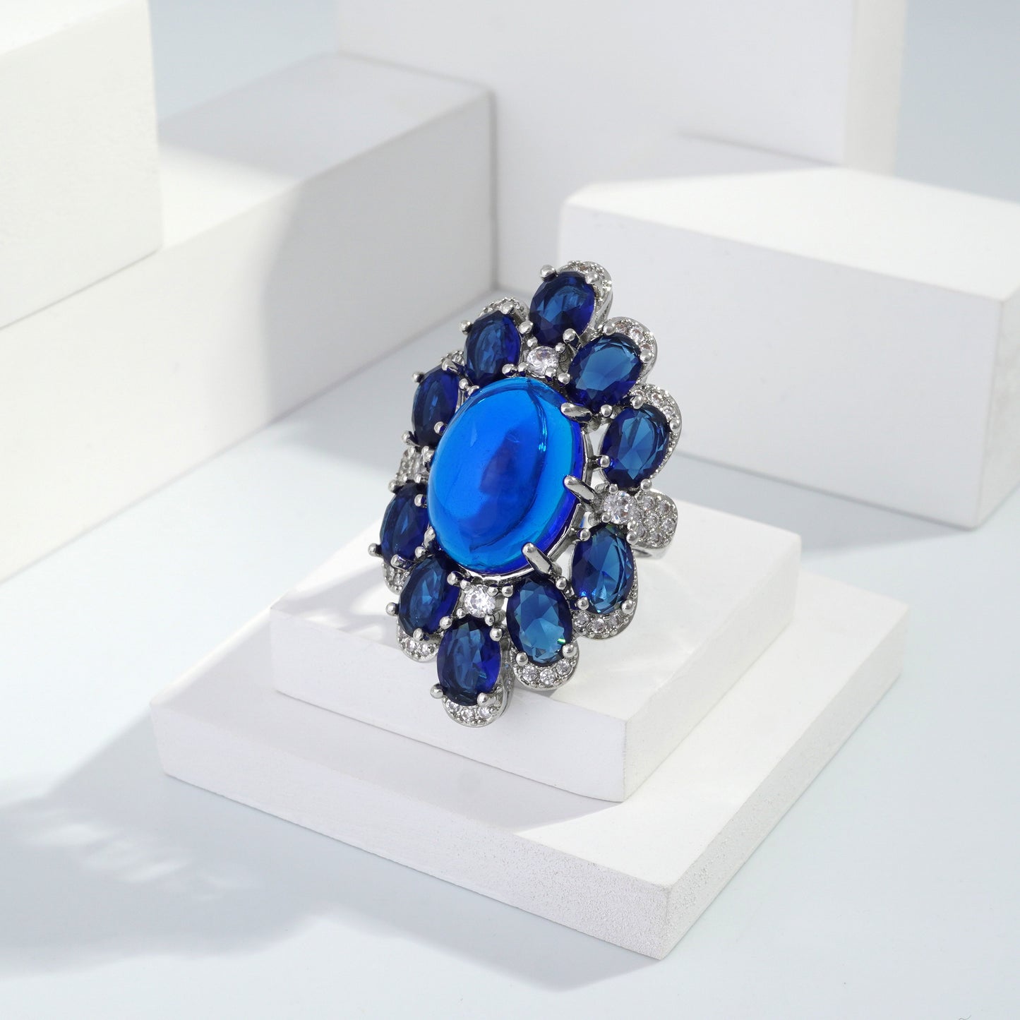 Scentorya Silver plated studded with cubic zirconia diamond Silver Ring