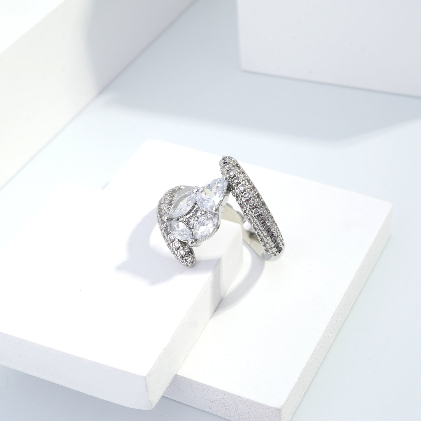 Scentorya Silver plated studded with cubic zirconia diamond Silver Ring