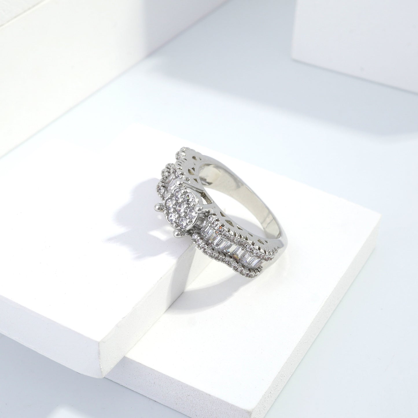 Scentorya Silver plated studded with cubic zirconia diamond Silver Ring
