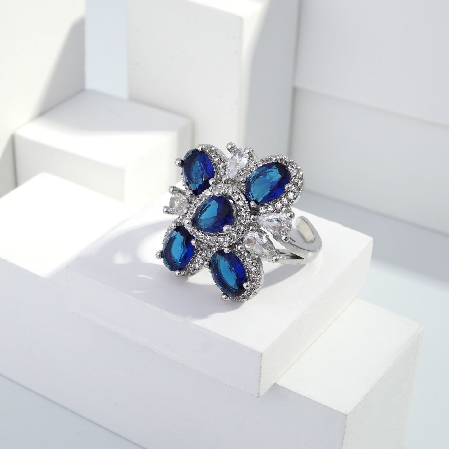 Scentorya Silver plated studded with cubic zirconia diamond Silver Ring