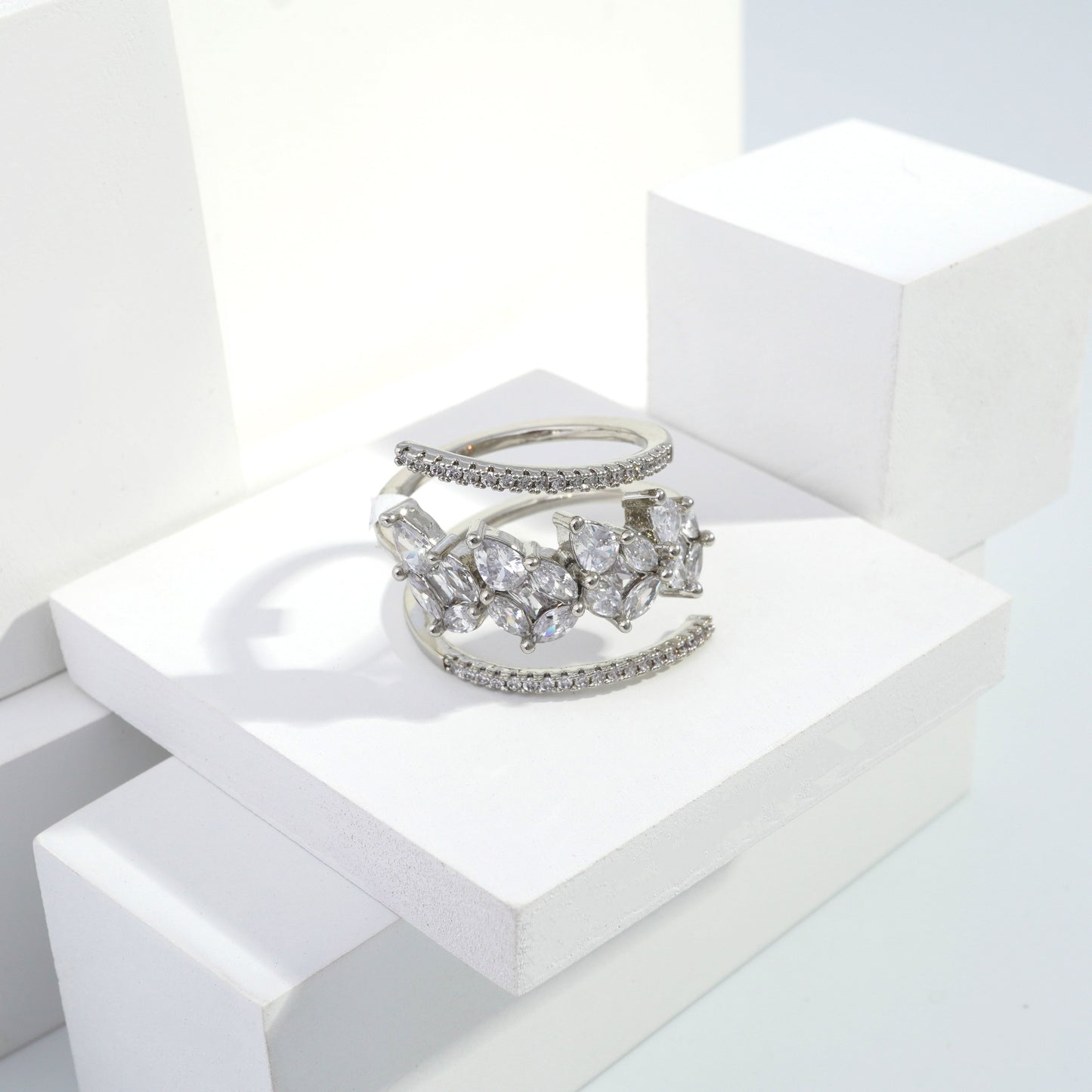 Scentorya Silver plated studded with cubic zirconia diamond Silver Ring
