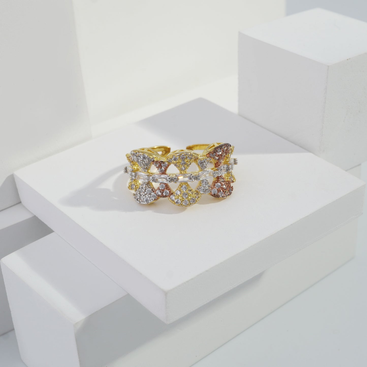 Scentorya Gold plated studded with cubic zirconia diamond Gold Ring