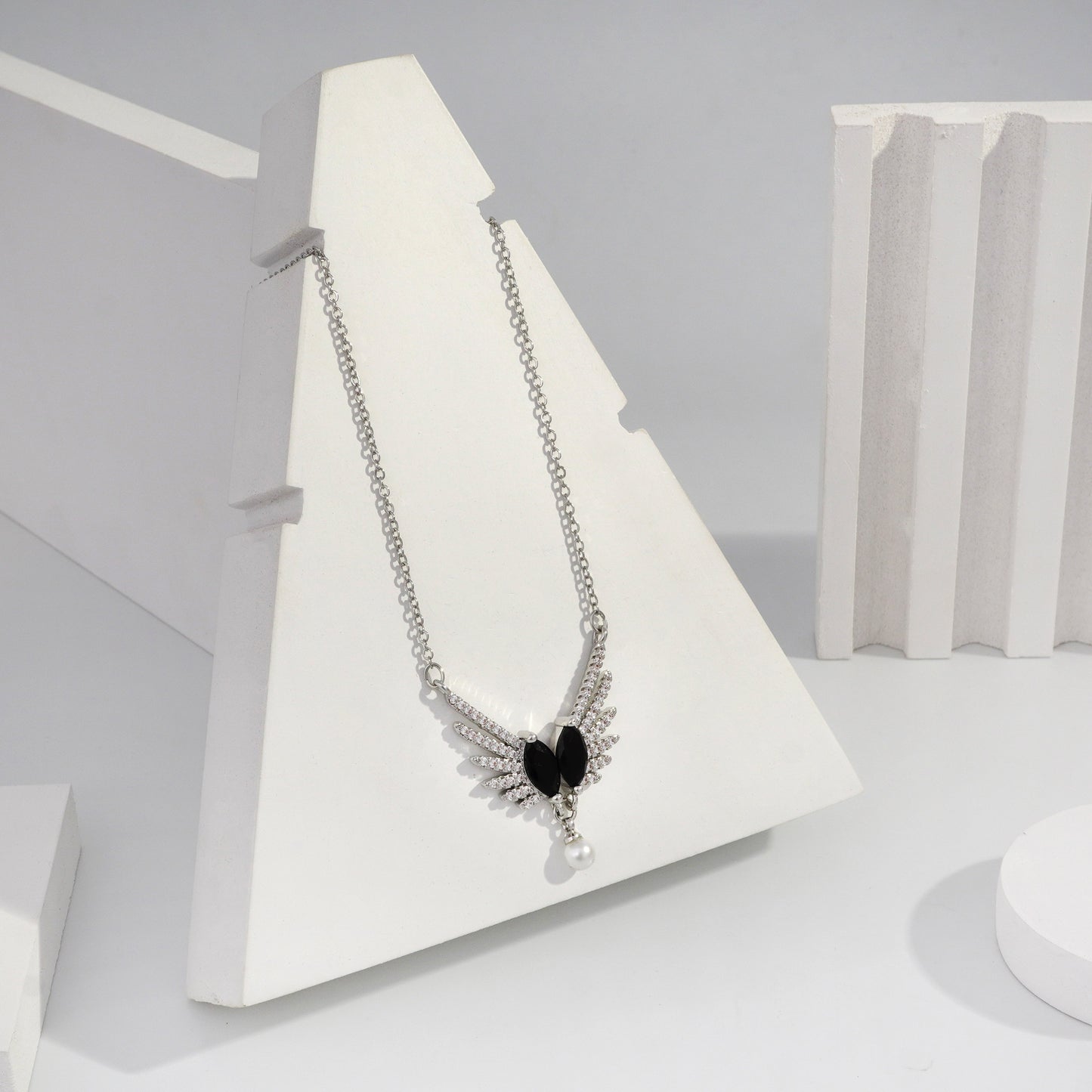 Scentorya Silver Plated Studded With Zirconia Diamonds Silver Chain Pendant