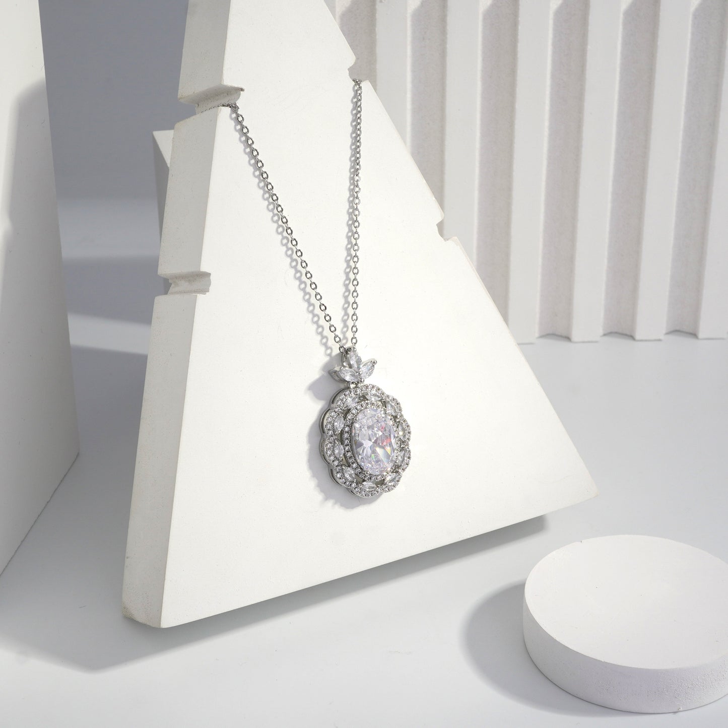 Scentorya Silver Plated Studded With Zirconia Diamonds Silver Chain Pendant