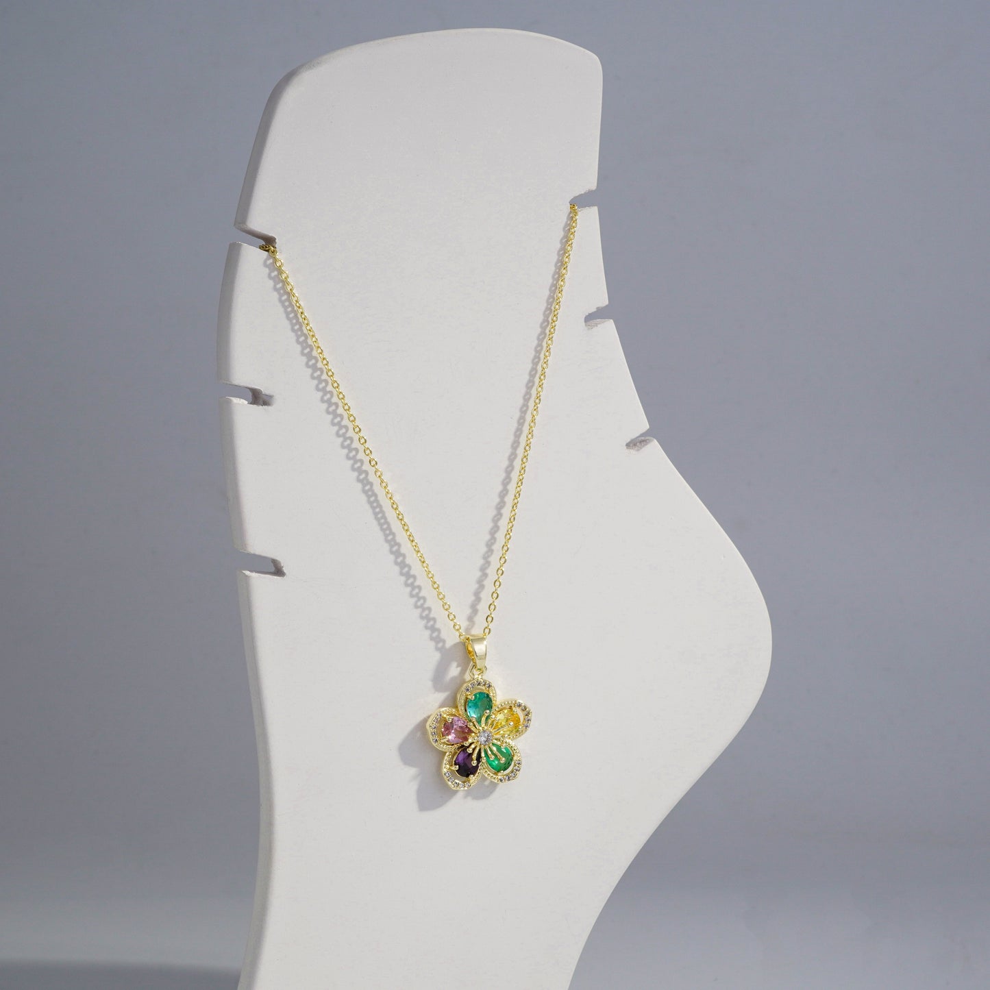 Scentorya Gold Plated Studded With Multi Colour Zirconia Diamonds Gold Chain Pendant
