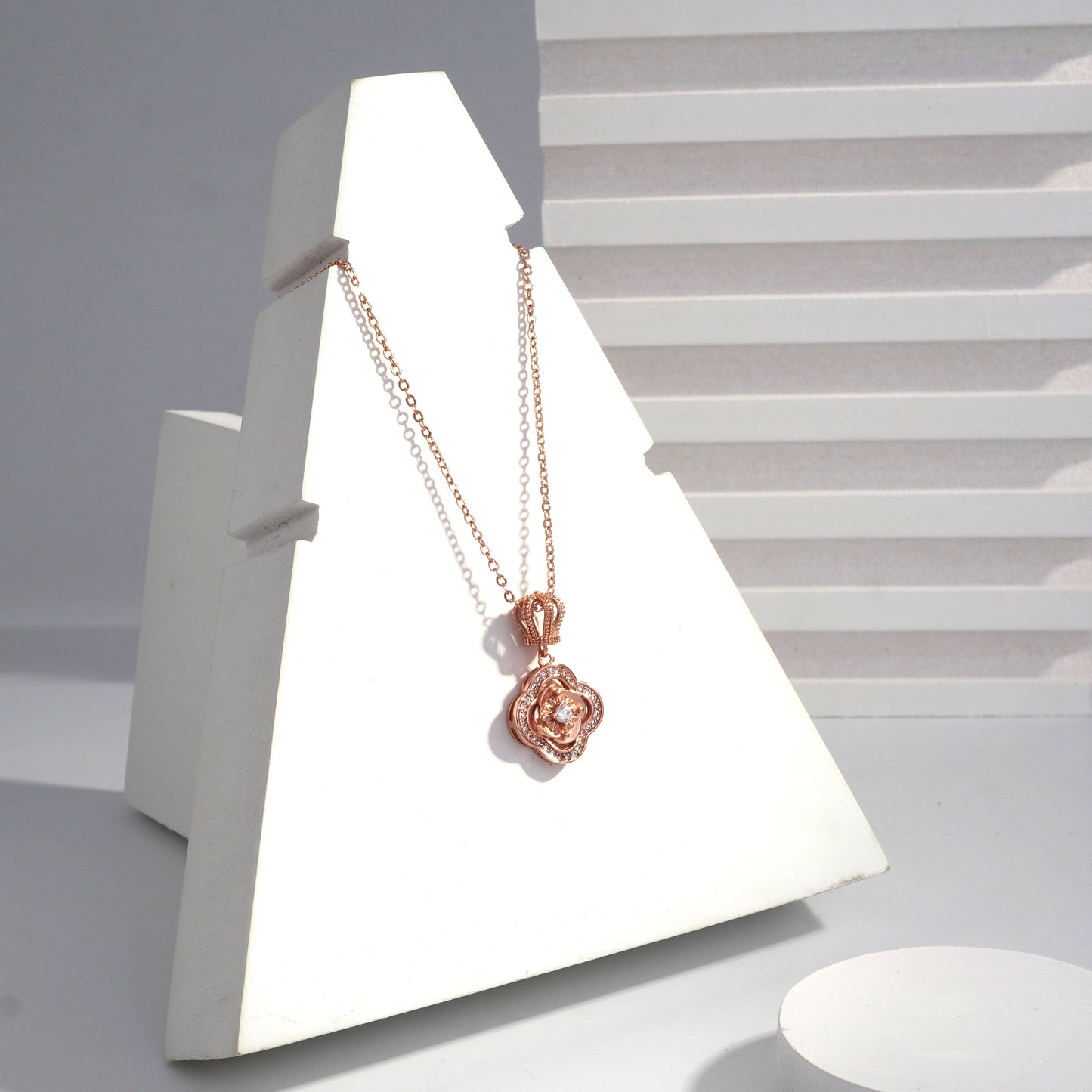 Scentorya Rose Gold Plated Studded With Zirconia Diamonds Rose Gold Chain Pendant
