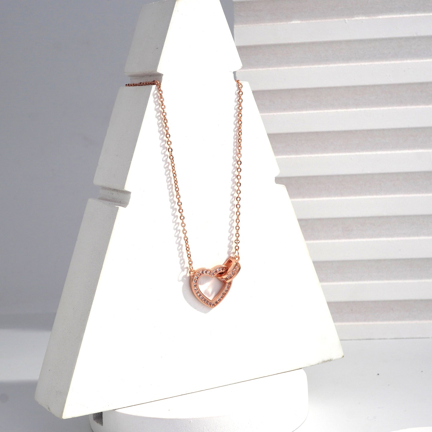 Scentorya Rose Gold Plated Studded With Zirconia Diamonds Rose Gold Chain Pendant