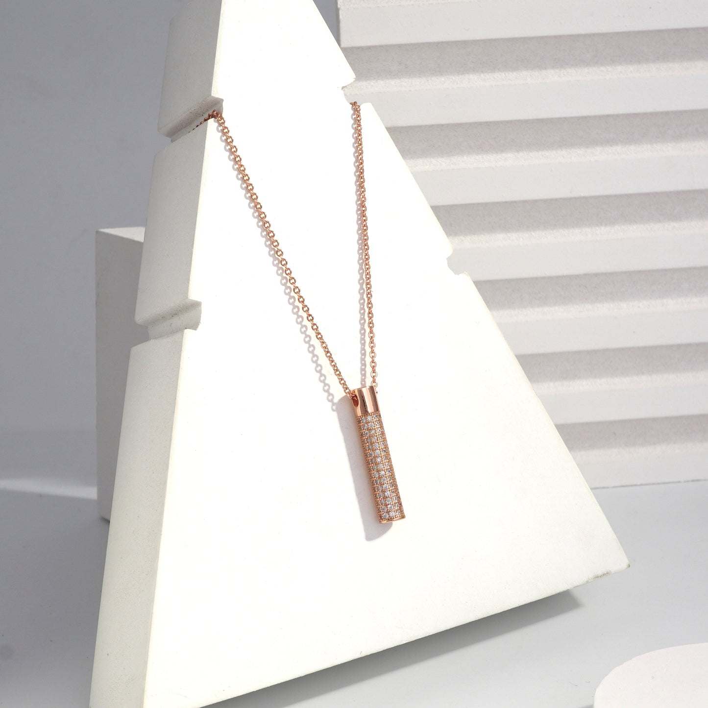 Scentorya Rose Gold Plated Studded With Zirconia Diamonds Rose Gold Chain Pendant