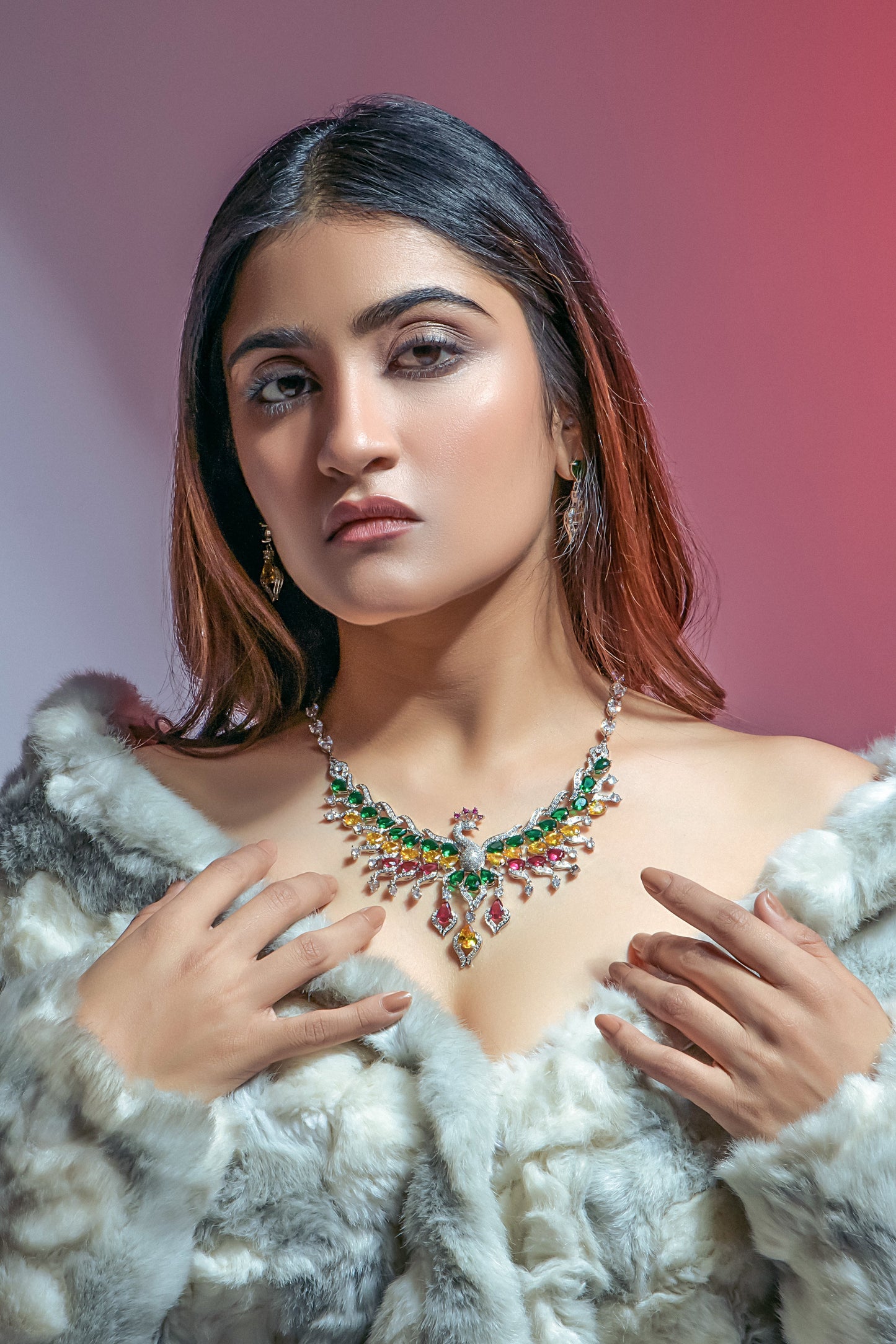 Scentorya Silver Plated Studded With Zirconia Diamond With Multi Colour Necklace