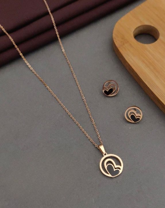 Scentorya Rose Gold Plated Studded With Zirconia Diamonds Rose Gold Chain Pendant with earing