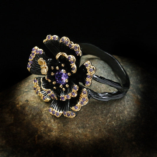 Scentorya silver plated cubic zirconia flower diamond ring