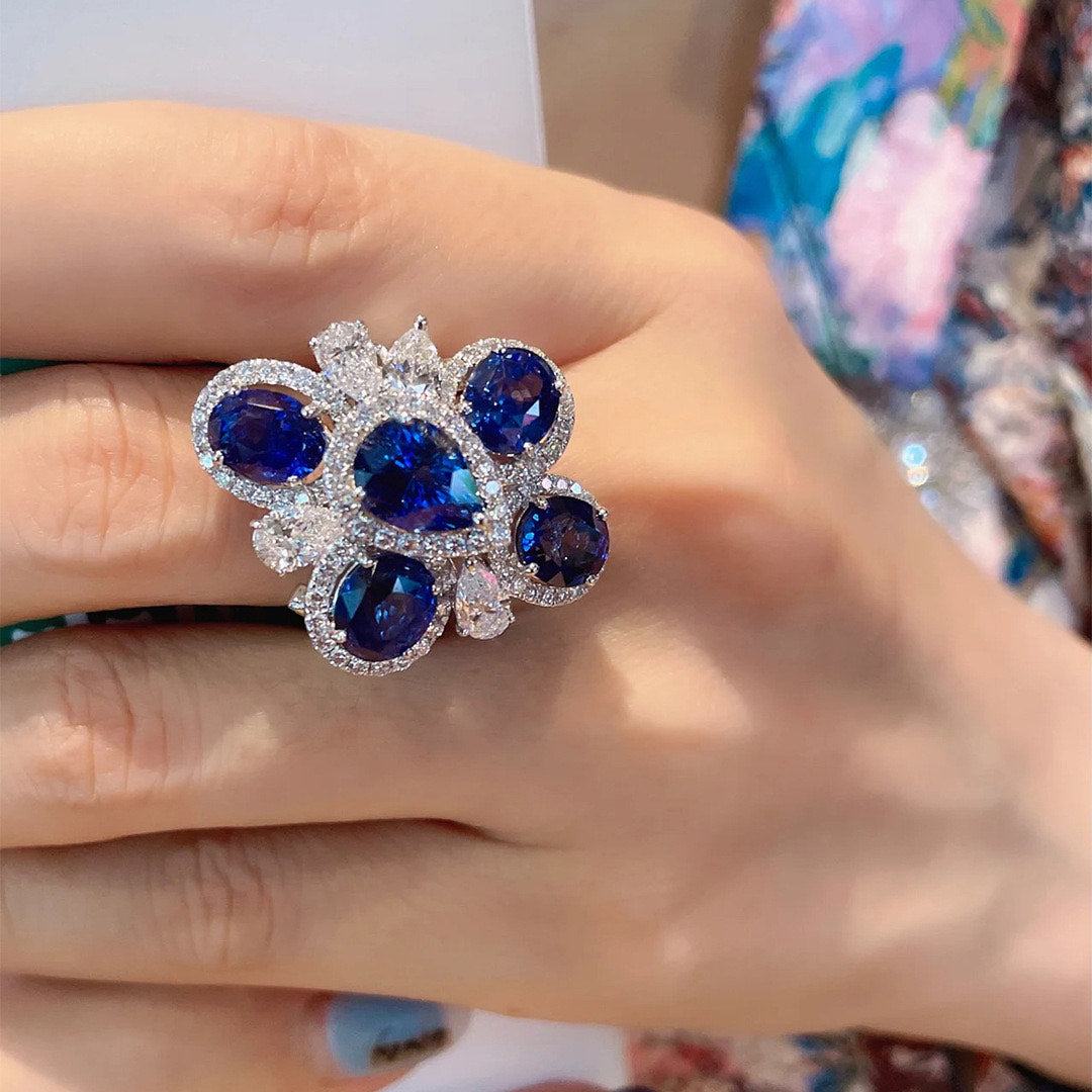 Scentorya silver plated studded with zirconia diamond in dark indigo color stone ring