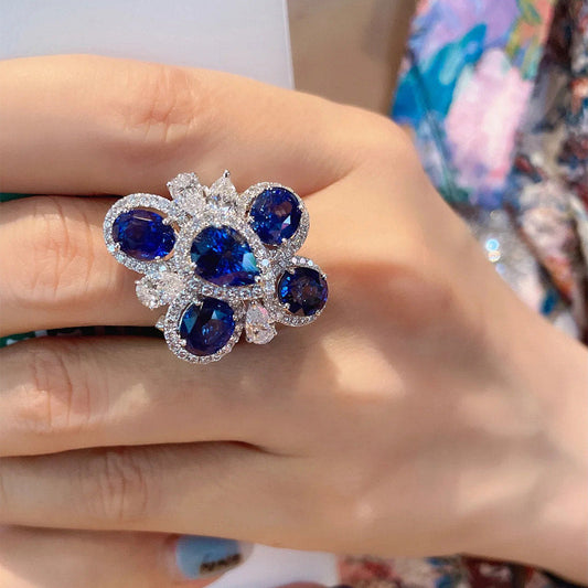 Scentorya silver plated studded with zirconia diamond in dark indigo color stone ring