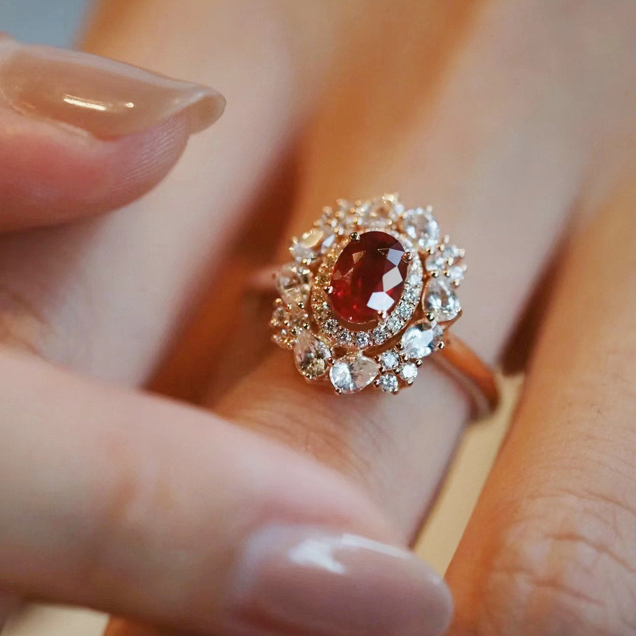 Scentorya gold plated studded with cubic zirconia diamond in light siam stone color ring