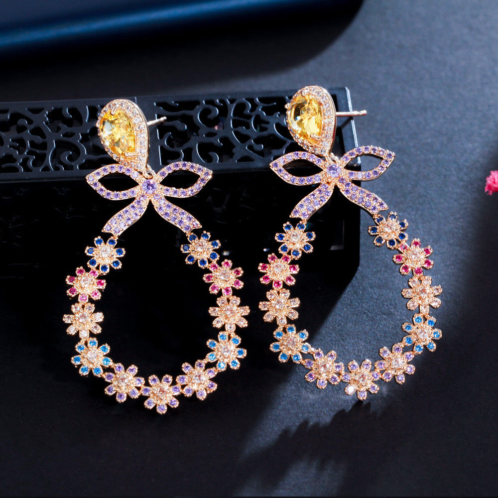 Scentorya Silver Plated Studded With Zirconia Diamond With Multi Stone Earrings