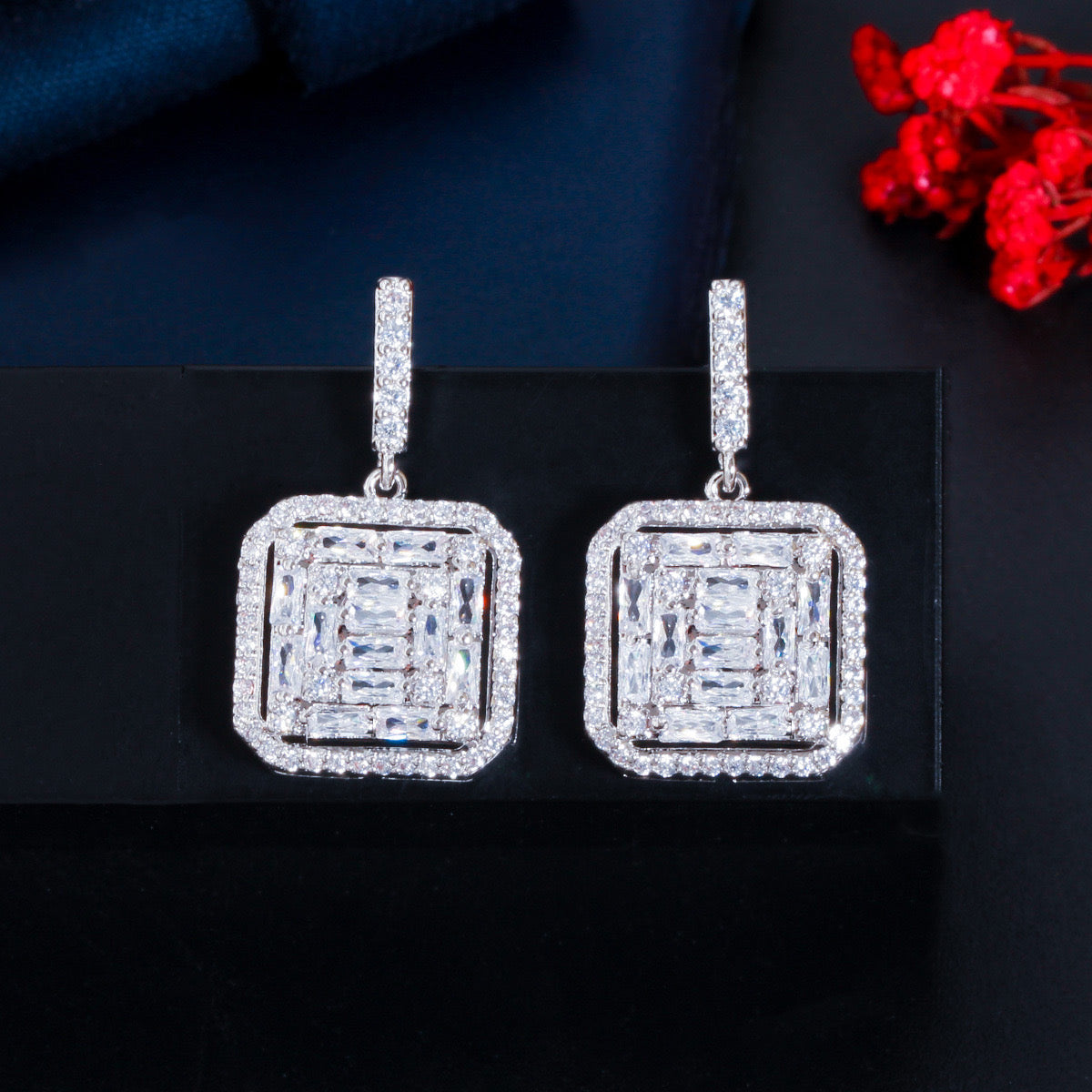 Scentorya Silver Plated Studded With Zirconia Diamond With Multi Stone Earrings