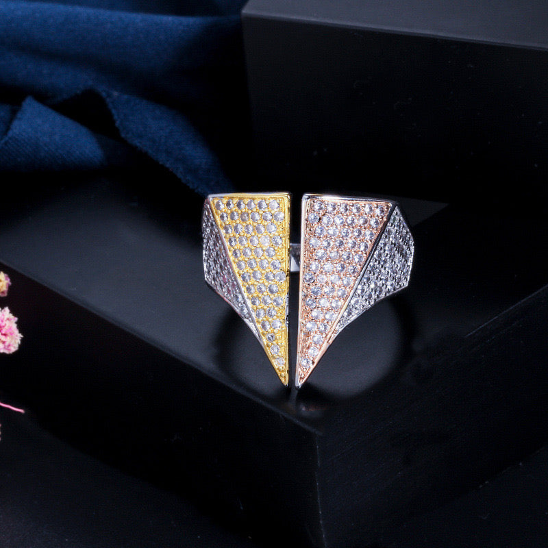 Scentorya silver plated studded with zirconia three tone ring