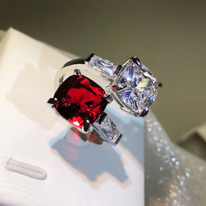 Scentorya silver plated studded with zirconia diamond in ruby color stone ring