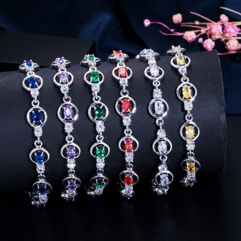 Scentorya Silver Plated Studded With Zirconia Diamond With Multi Stone Bracelate