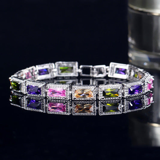Scentorya Silver Plated Studded With Zirconia Diamond With Multi Stone Bracelate