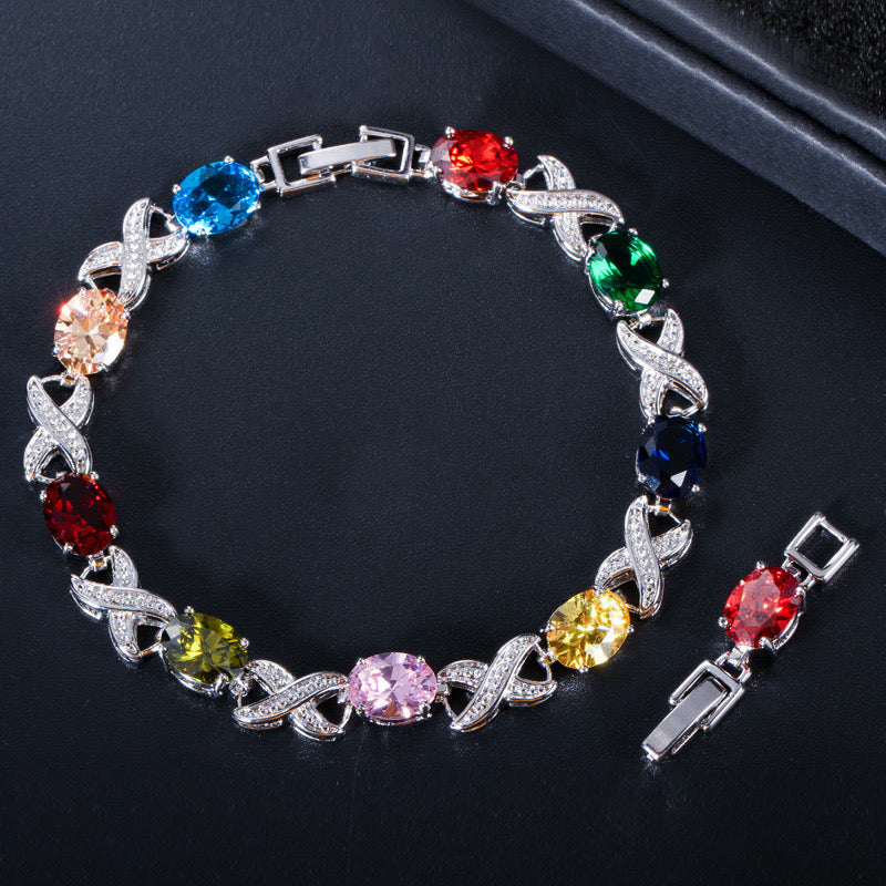 Scentorya Sliver Plated Studded With Zirconia Diamond With Multi Stone Bracelate