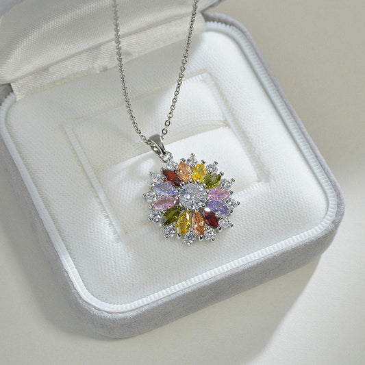 Scentorya Silver And  Rose Plated Studdded With Cubic Zirconia Diamond with Color Stones Chain Pendant