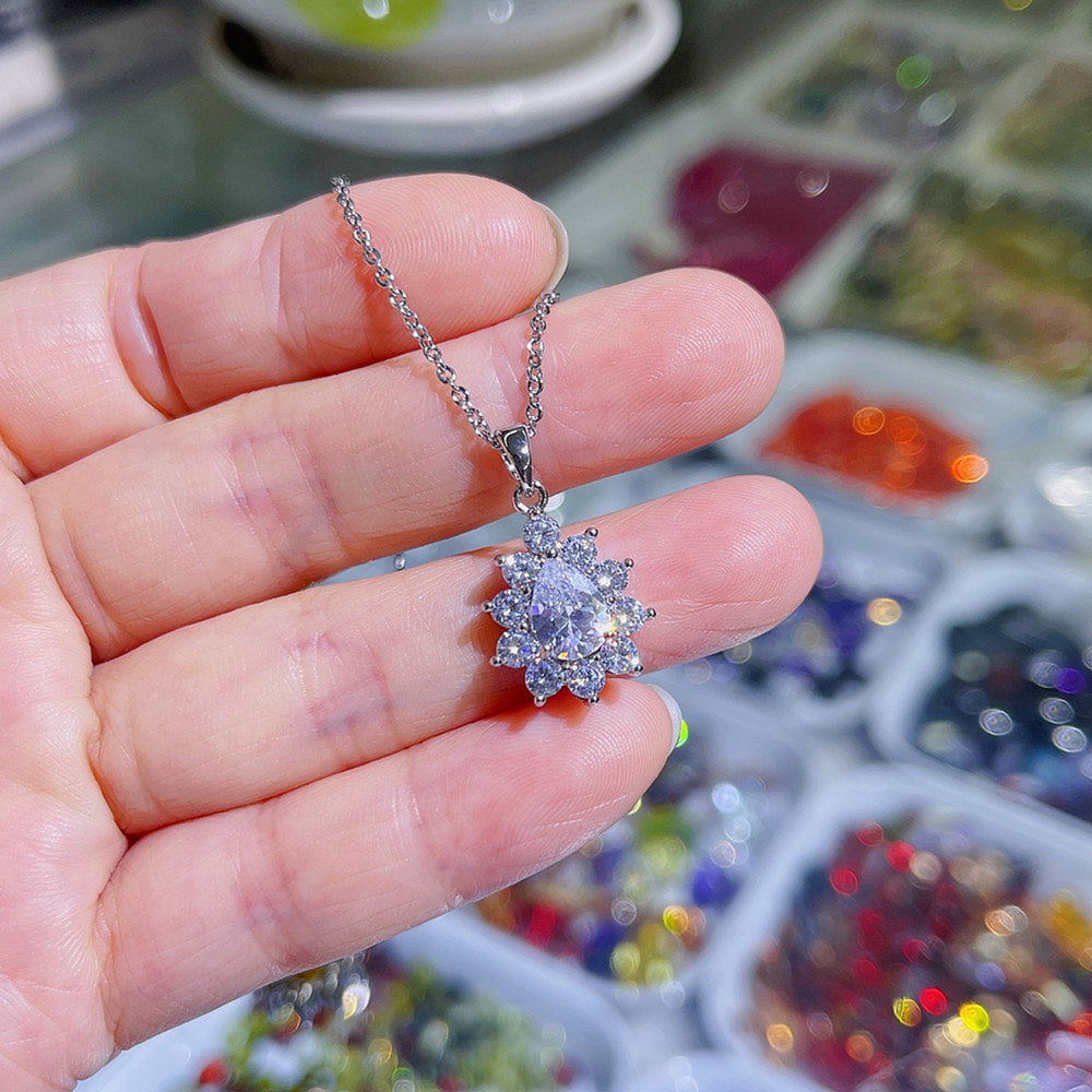 Scentorya Silver Plated Studded With Cubic Zirconia Diamond Color Stone Chain Pendant