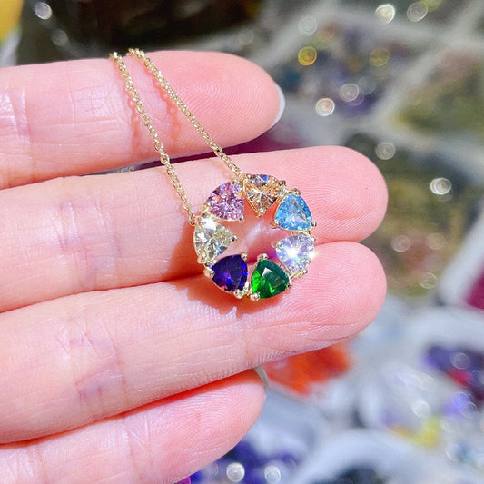 Scentorya Silver Plated Studded With Cubic Zirconia Diamond With Multi Color Stones Chain Pendant