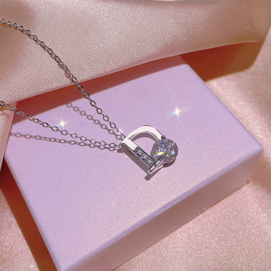 Scentorya Silver Plated Studded With Cubic Zirconia Diamond In D shape Chain Pendant