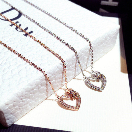 Scentorya Silver And Rose Plated Studded With Cubic Zirconia Diamond Chain Pendant