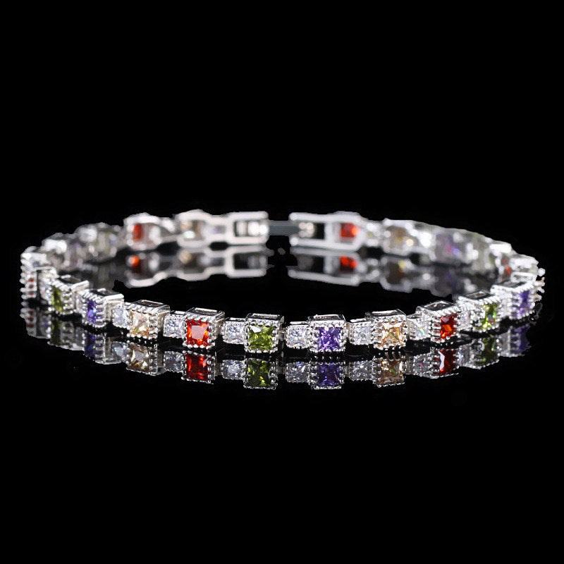 Scentorya Silver Plated Studded With Zirconia Diamond With Multi Stone Bracelet