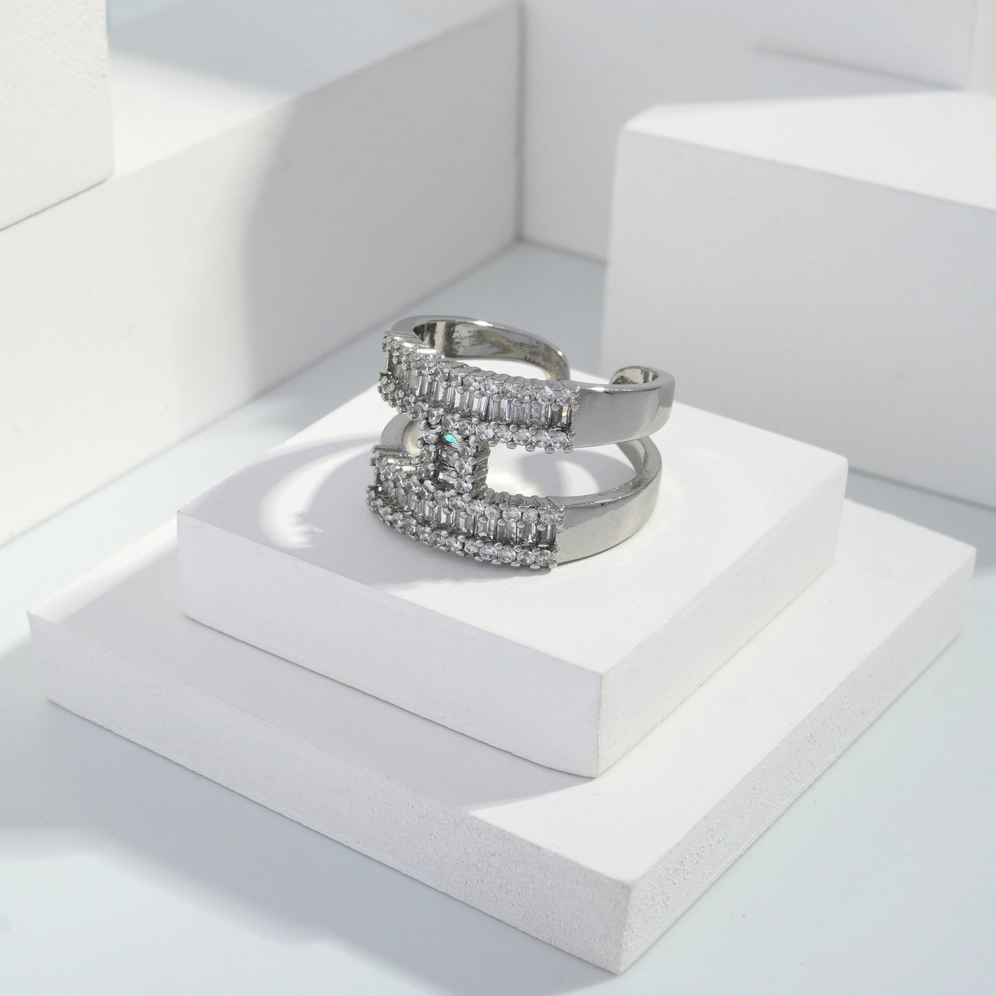 Scentorya Silver plated studded with cubic  zirconia diamond Silver Ring