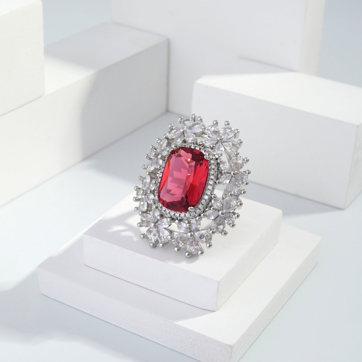Scentorya Silver plated studded with cubic  zirconia diamond Silver Ring