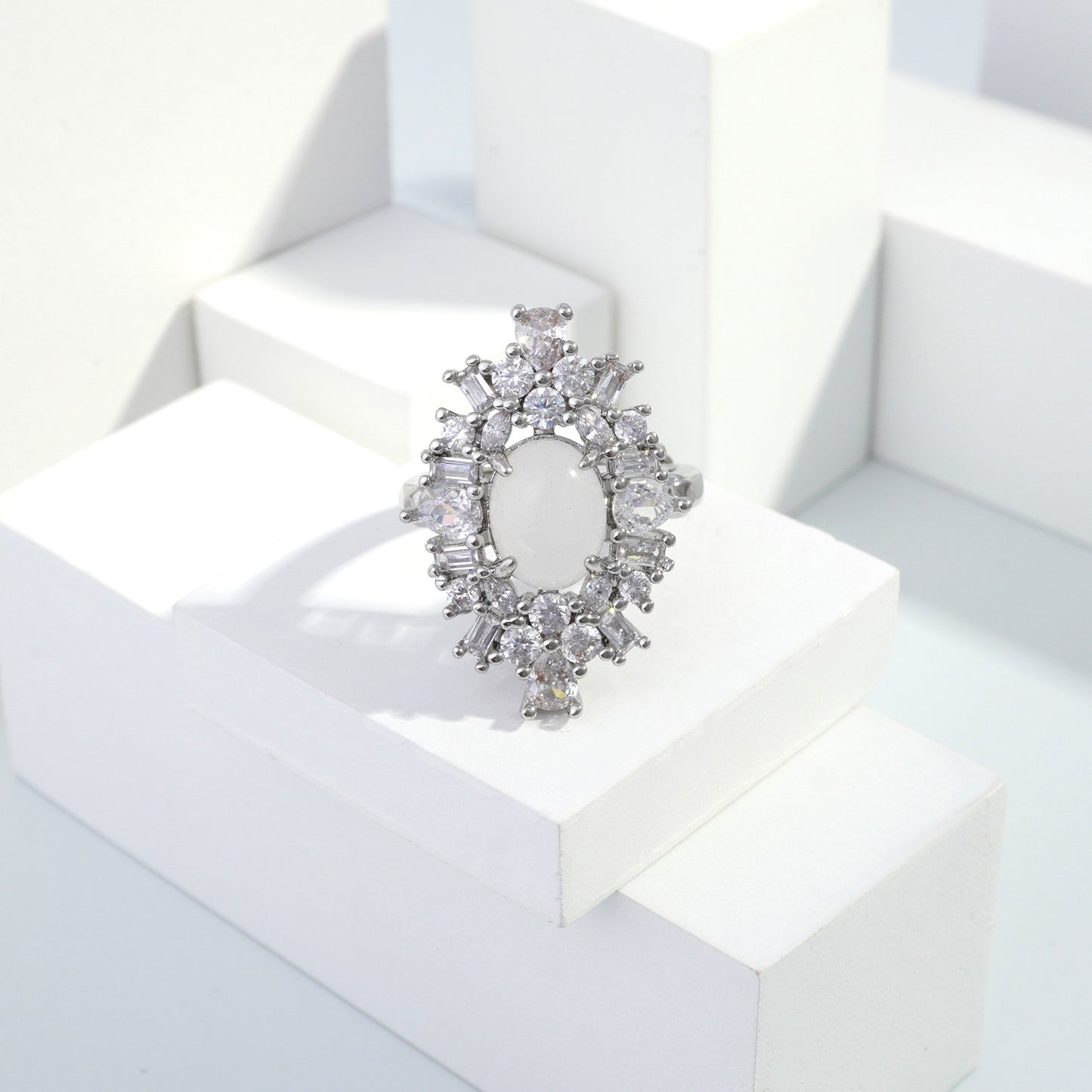 Scentorya Silver plated studded with cubic  zirconia diamond Silver Ring