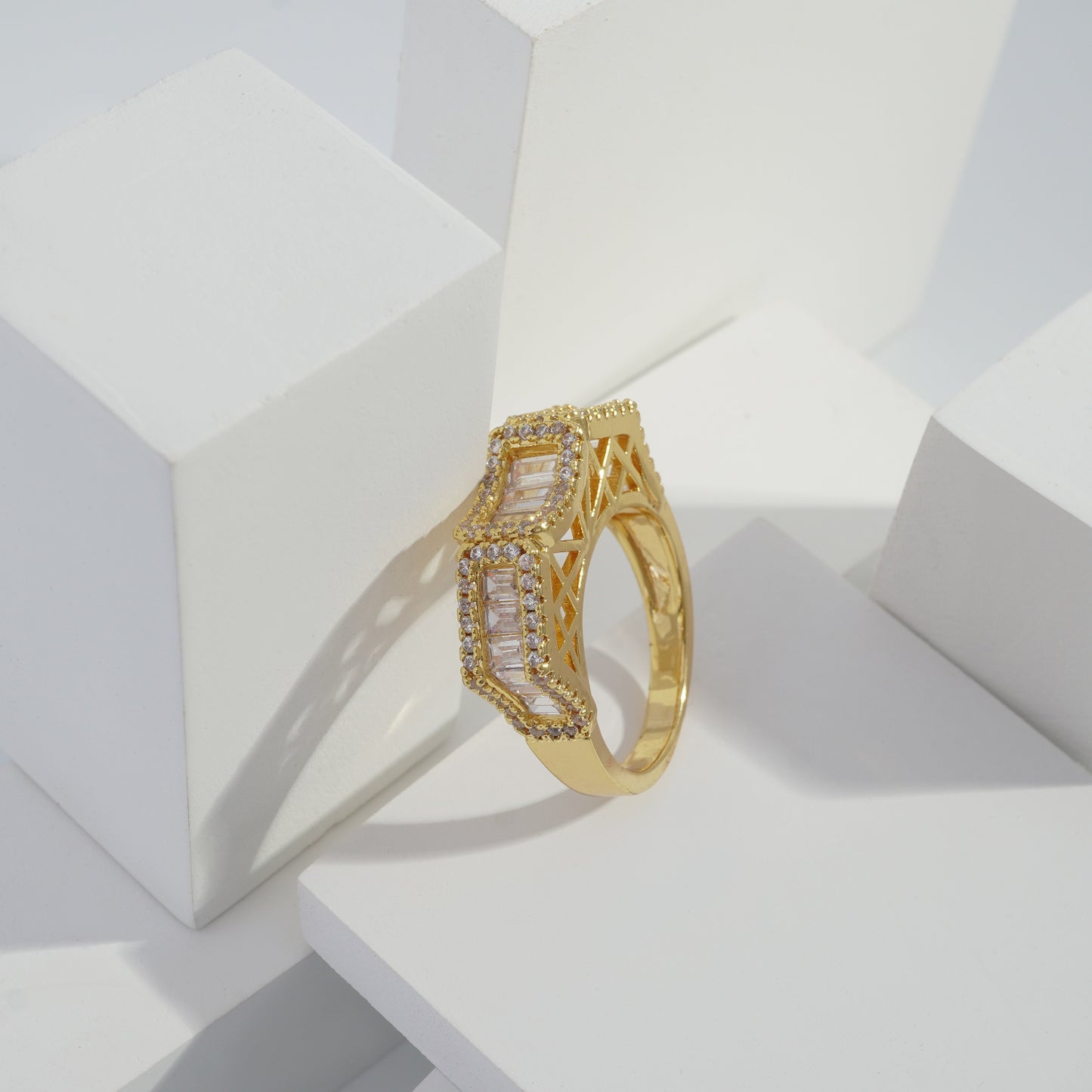 Scentorya Gold plated studded with cubic  zirconia diamond Gold Ring