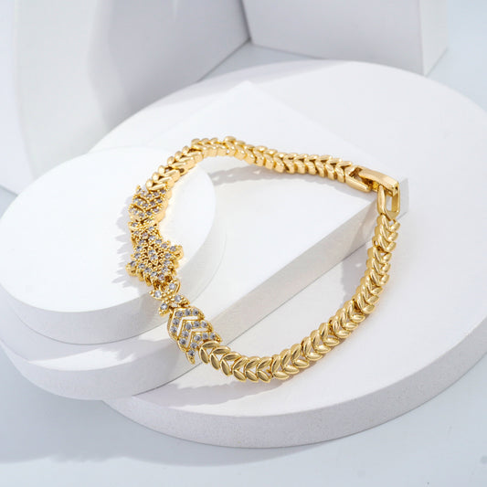 Scentorya Gold Plated Studded With Zircoina Diamond With Gold Bracelate