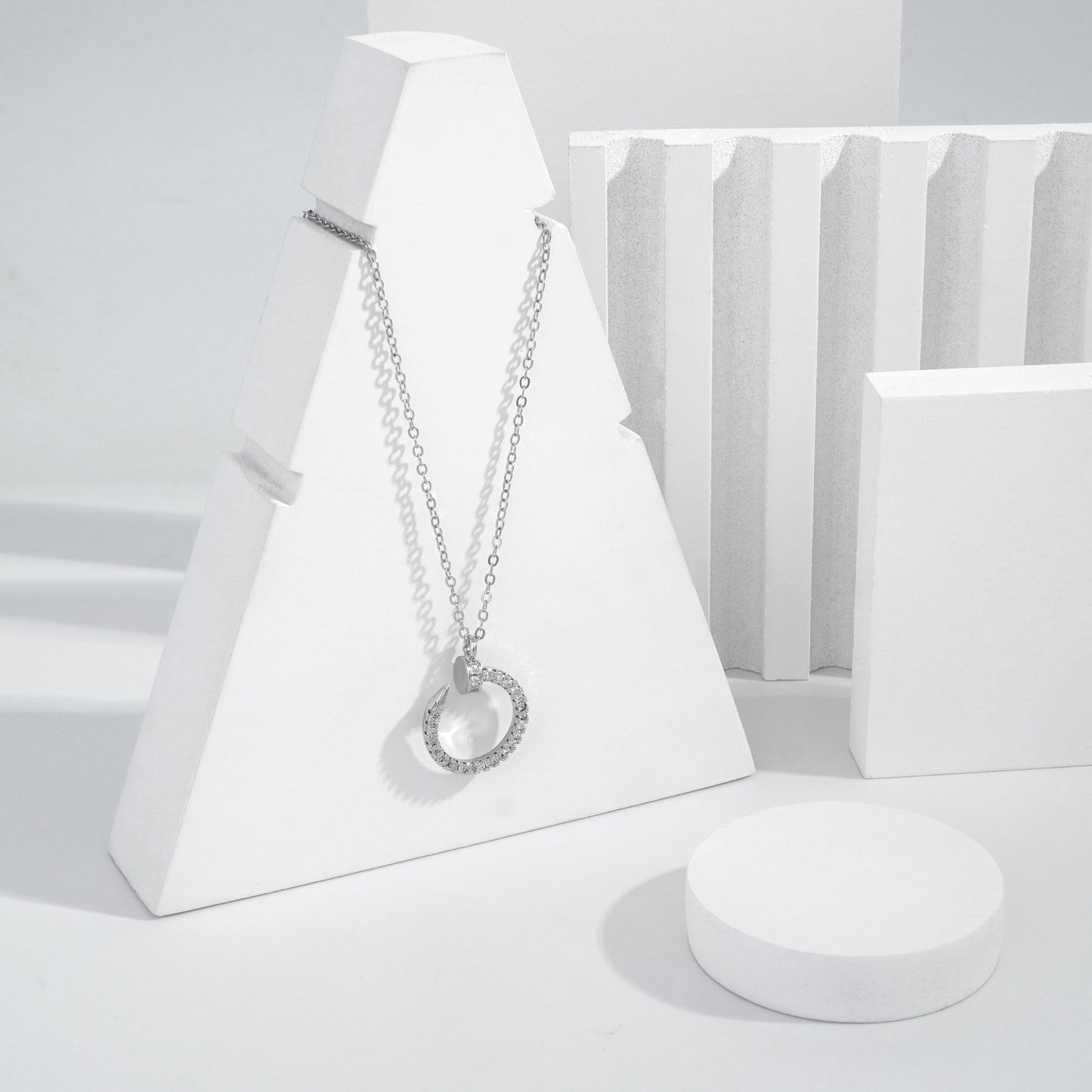 Scentorya Silver Plated Studded With Zirconia Diamonds Silver Chain Pendant