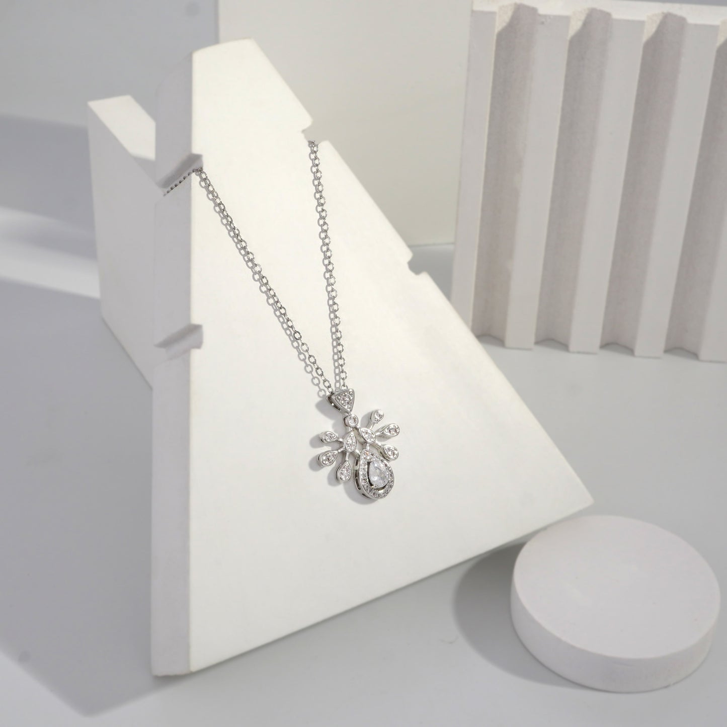 Scentorya Silver Plated Studded With Zirconia Diamonds Silver Chain Pendant