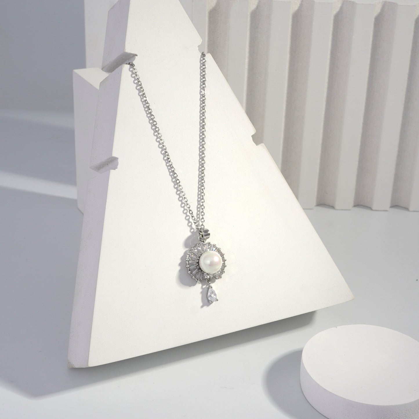 Scentorya  Silver Plated Studded With Zirconia Diamonds Silver Chain Pendant