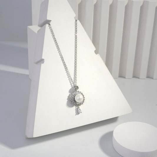 Scentorya  Silver Plated Studded With Zirconia Diamonds Silver Chain Pendant