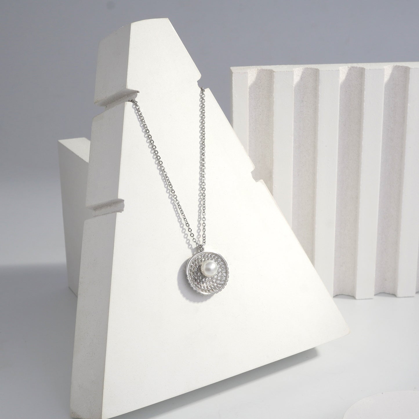 Scentorya Silver Plated Studded With Zirconia Diamonds Silver Chain Pendant