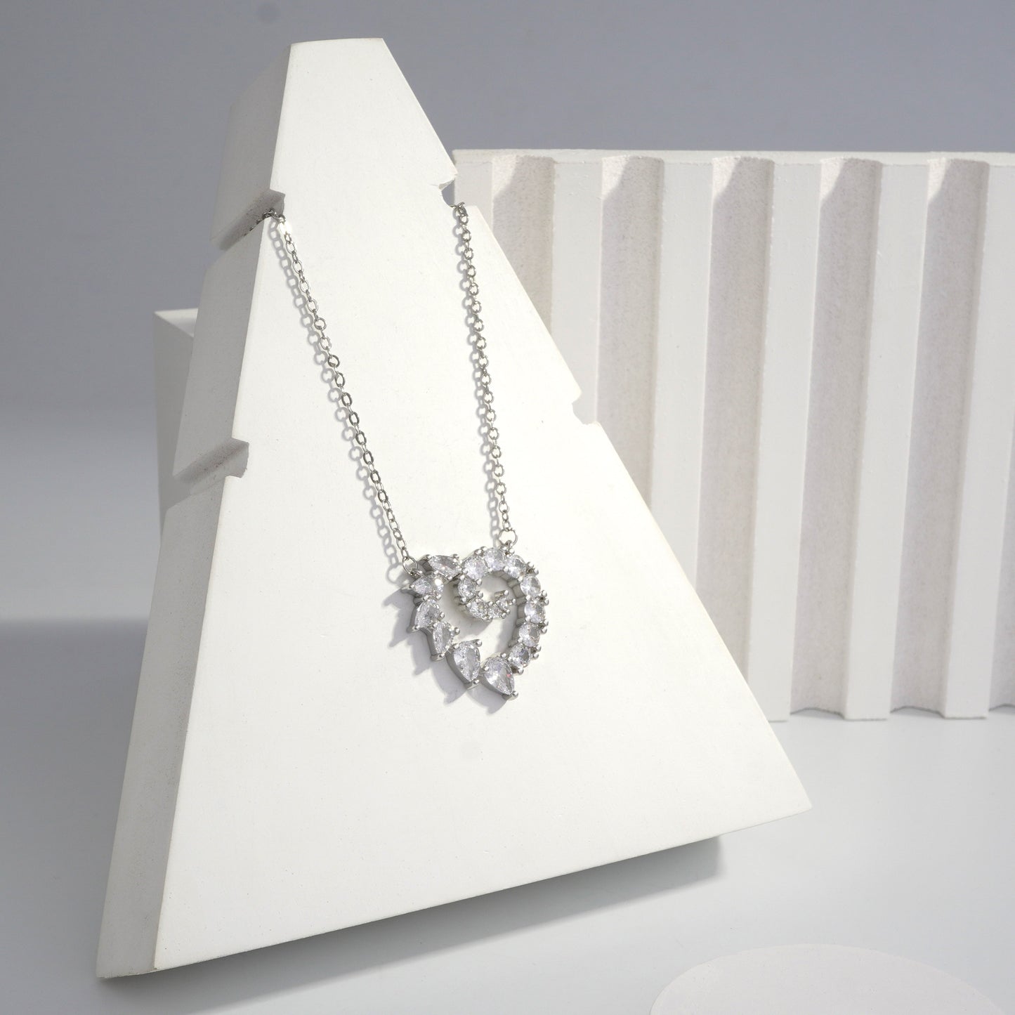 Scentorya Silver Plated Studded With Zirconia Diamonds Silver Chain Pendant